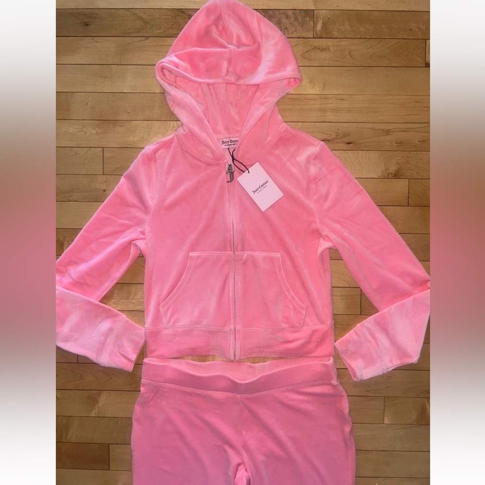 NEW! JUICY COUTURE Velour OG Bling Tracksuit Hoodie & Pant Set Flamingo Pink M - Picture 5 of 6